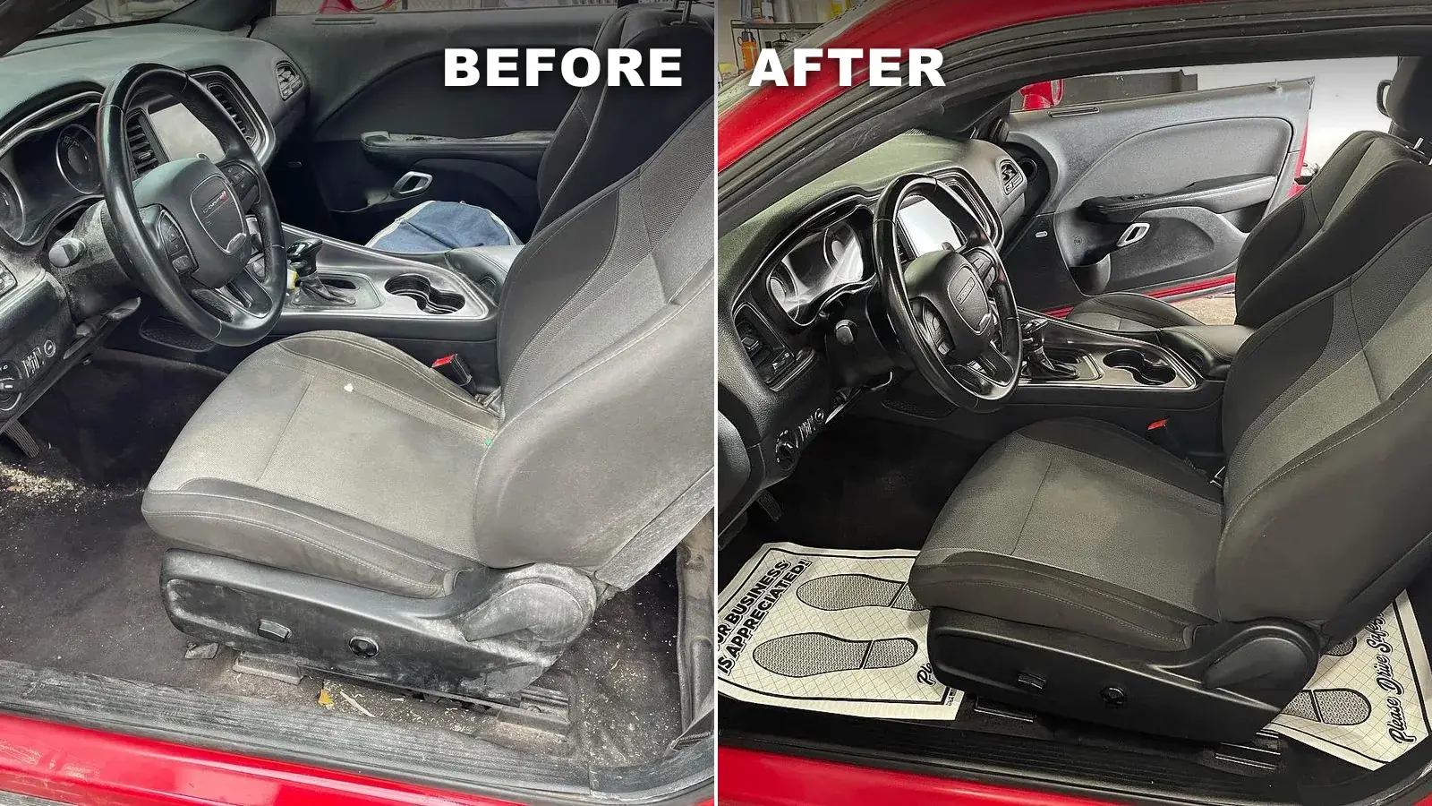Before and after challenger · interior detailing at Golden Auto Detailing, Lincoln NE